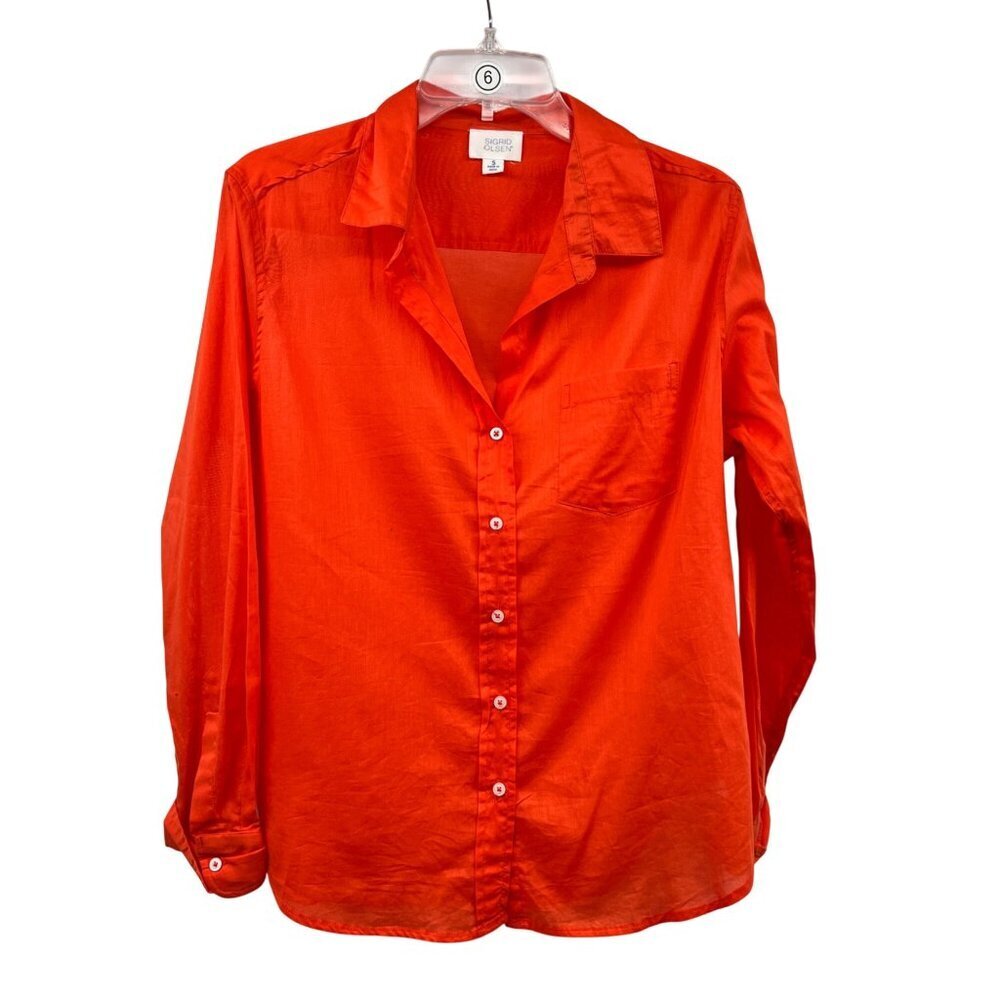 Sigrid Olsen Womens Lightweight Button Up Top Long Sleeve Orange Size Small